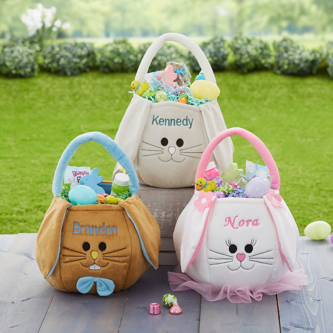 Embroidered Easter Bunny Basket, Custom Bunny Basket, Easter, Easter Basket, Kids Basket, Kids