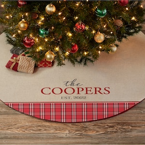 Plaid Evergreen Personalized Christmas Tree Skirt, Christmas Home Decor, Custom Tree Skirt, Christmas Decor