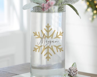 Silver and Gold Snowflake Personalized Flower Vase, Gifts for Christmas, Christmas Home Decor, Christmas Decor