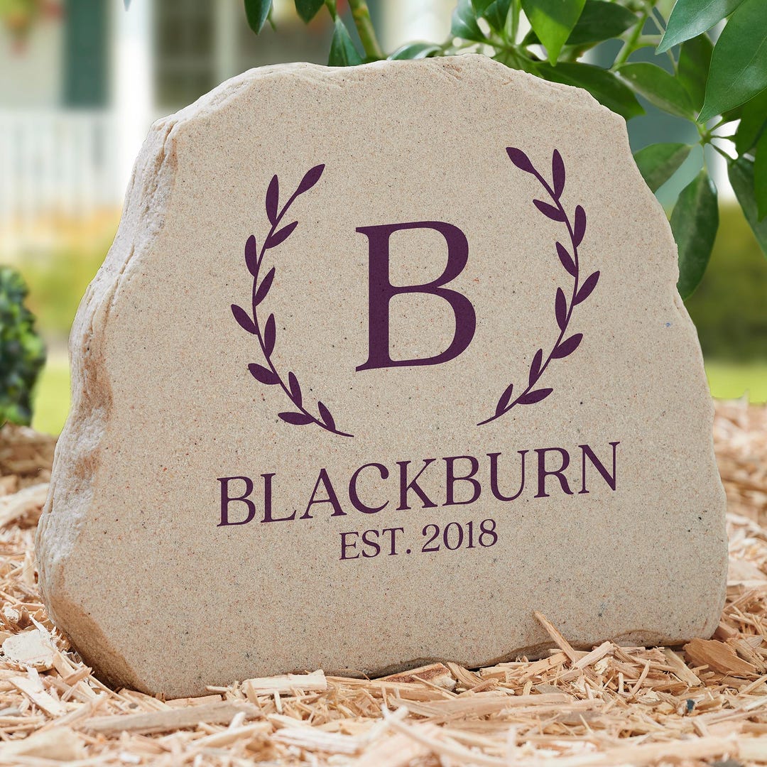 Laurel Initial Personalized Standing Garden Stone, Outdoor Decor, Personalized Home Decor - Black