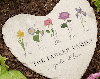 Personalized Birth Month Flower Large Heart Garden Stone – Custom Birth Month Garden Décor – Birth Flower Mother's Day Garden Stones for Her