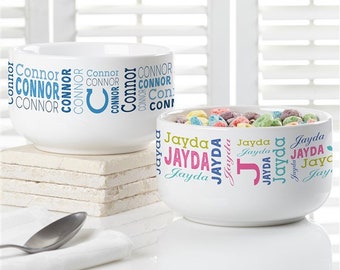 Repeating Name Personalized 14 oz. Snack Bowl, Personalized Kids Cereal Bowl, Kids Ice Cream Bowl, Large Cereal Bowl, Personalized Dish