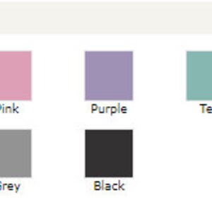 K&ouml;nnte beinhalten: Farbkarte mit 9 Farbfeldern. Die Farben sind rot, rosa, lila, t&uuml;rkis, marineblau, gold, grau und schwarz.
