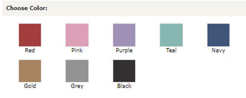 K&ouml;nnte beinhalten: Farbkarte mit 9 Farbfeldern. Die Farben sind rot, rosa, lila, t&uuml;rkis, marineblau, gold, grau und schwarz.