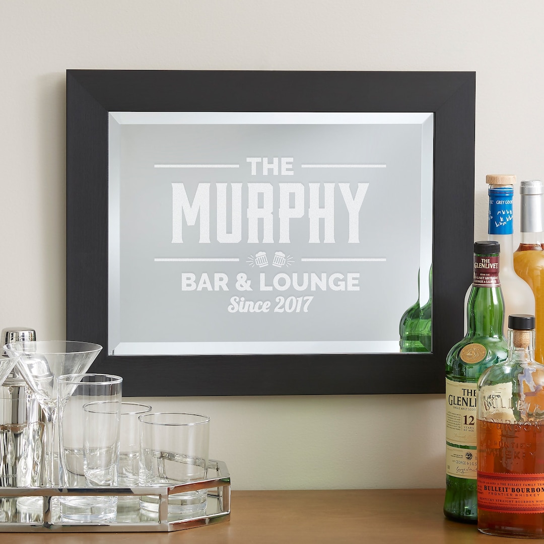 The Bar Engraved Framed Wall Mirror, Bar Mirror, Bar Decor, Engraved