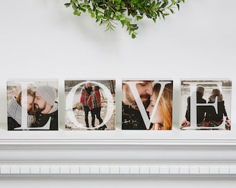 LOVE Personalized Photo Shelf Blocks - Set of 4, Personalized Home Decor, Valentine's Day Gift, Gift for Newlywed Couple, Housewarming Gift