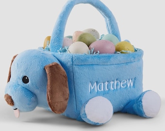 Embroidered Puppy Easter Bag – Personalized Easter Basket for Boys – Custom Easter Egg Hunt Bag – Plush Easter Basket for Babies & Kids
