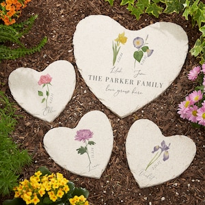 Birth Month Flower Personalized Small Heart Garden Stone, Birth Flower Garden Stone, Garden Decor, Gifts for Her, Mother's Day Gifts image 3