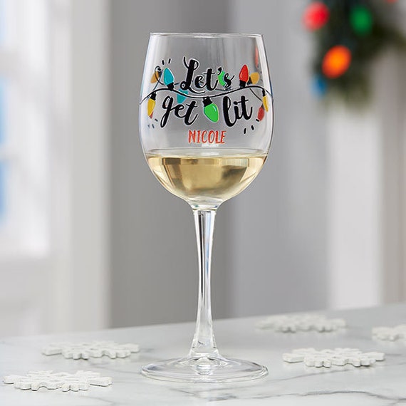 Let's Get Lit Personalized Christmas Wine Glasses