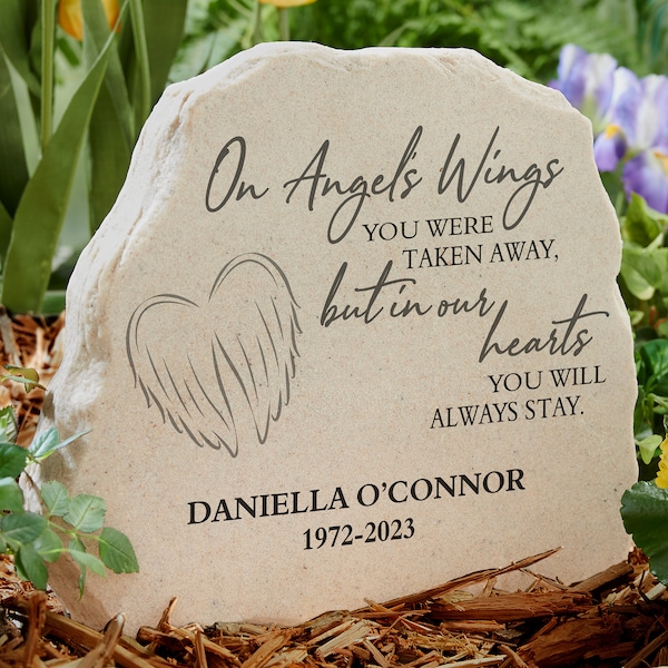 On Angel's Wings Personalized Standing Garden Stone, Personalized Memorial Gift, Sympathy Gift, Memorial Keepsake