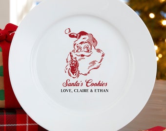 Retro Santa Personalized Christmas Plate, Personalized Santa Cookie Plate, Custom Cookie Plate, Christmas Gift, Holiday Decor Vintage Santa