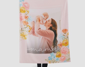 Personalized Photo Blanket Floral – Custom Picture Throw Blanket 50x60 – Cozy Sherpa or Fleece Blanket Gift for Mom or Grandma