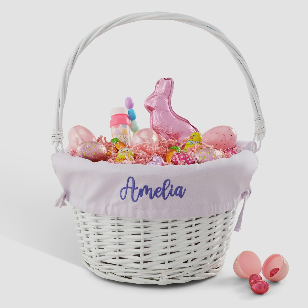 Personalized White Easter Basket With a Purple Liner – Custom Willow ...