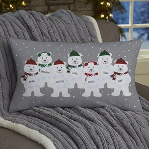 Polar Bear Family Personalized Christmas Lumbar Throw Pillow, Family Custom Pillow, Christmas Home Decor, Gifts for Christmas