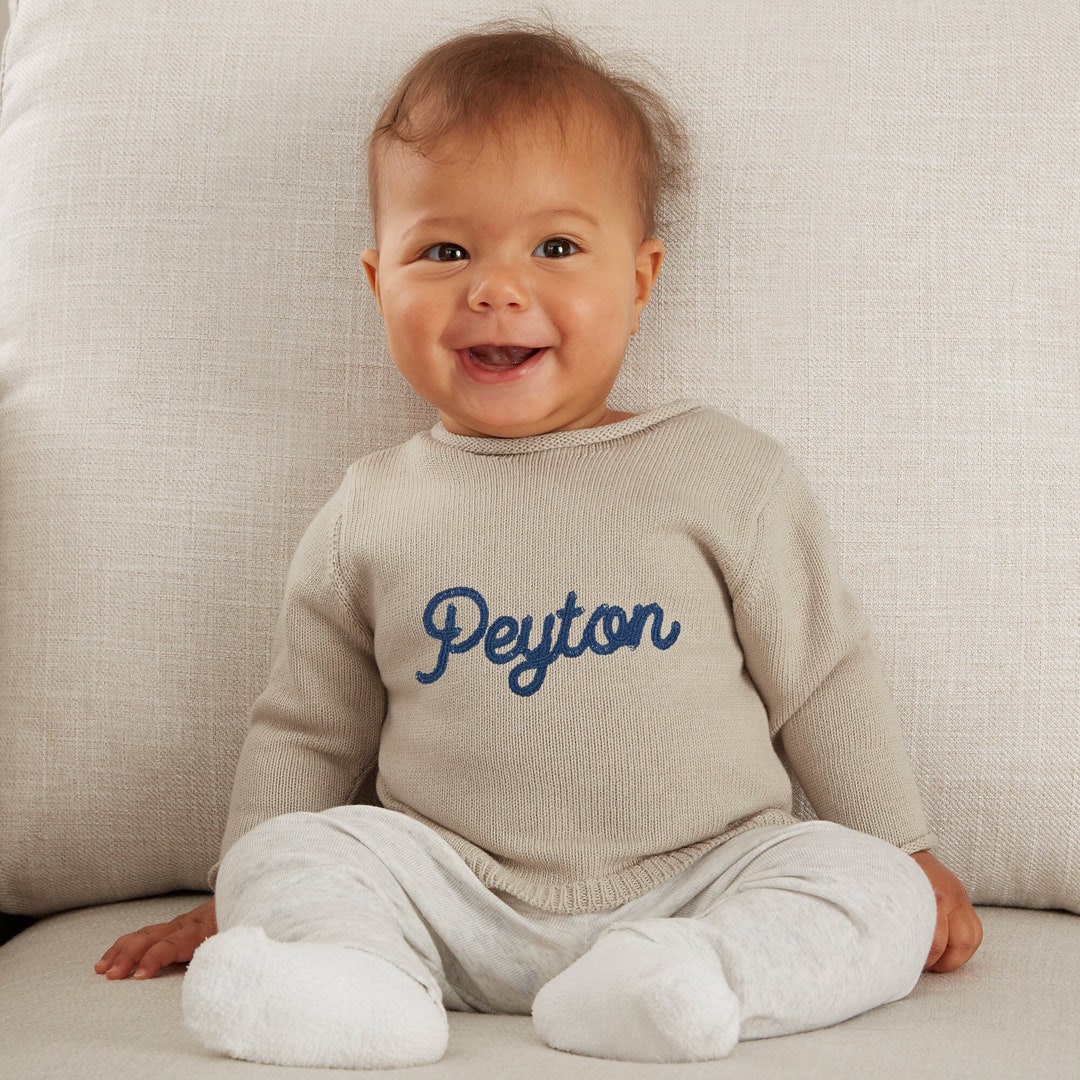 Modern Name Embroidered Baby Sweater, Personalized Sweater for Kids ...