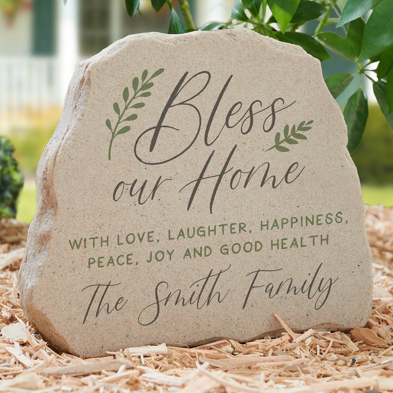 Bless Our Home Personalized Standing Garden Stone, Personalized Outdoor Gifts, Personalized Home Decor image 1