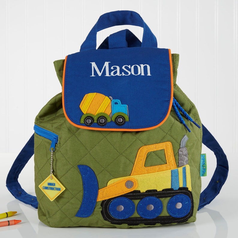 Construction Embroidered Kids Backpack, Personalized Back to School Gifts, Embroidery Gifts, Embroidered Kids Backpack, Toddler Backpack image 1