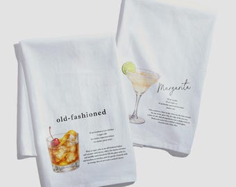 Custom Signature Cocktail Tea Towel – Personalized Barware Recipe Kitchen Towel – Espresso Martini, Old Fashioned, Dirty Martini Recipe Gift