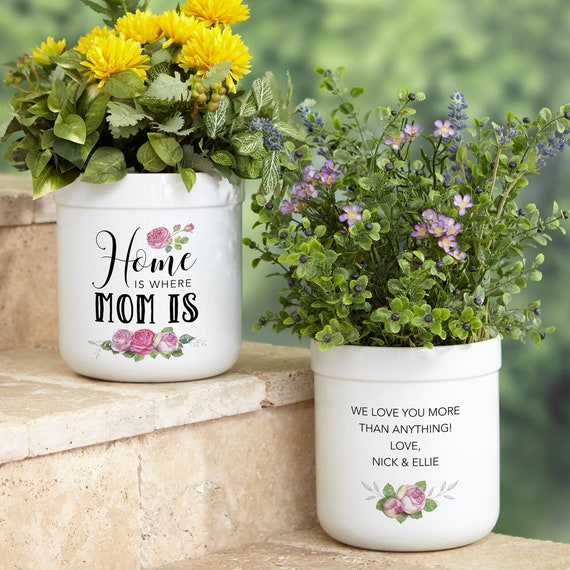 Home is Where Mom is Personalized Outdoor Flower Pot, Gifts for Mom,  Outdoor and Gardening Decor, Garden Gift, Mother's Day Gift 