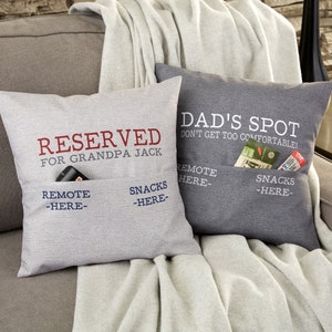 Reserved For Dad Personalized Pocket Pillow, Father's Day Gifts, Dad Gift, Gifts for Him, Personalized gift for Dad, Throw Pillow