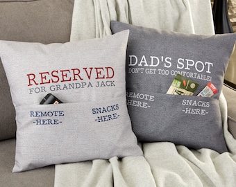 Reserved For Dad Personalized Pocket Pillow, Father's Day Gifts, Dad Gift, Gifts for Him, Personalized gift for Dad, Throw Pillow