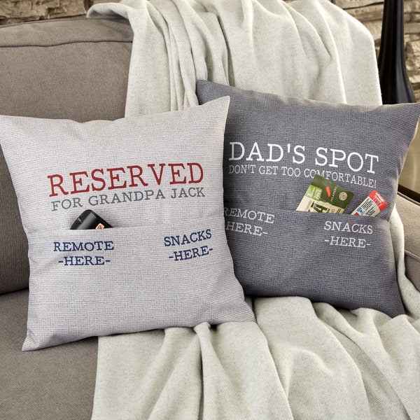 Personalized Dad Pocket Pillow – Reserved Spot for Him – Couch Pillow