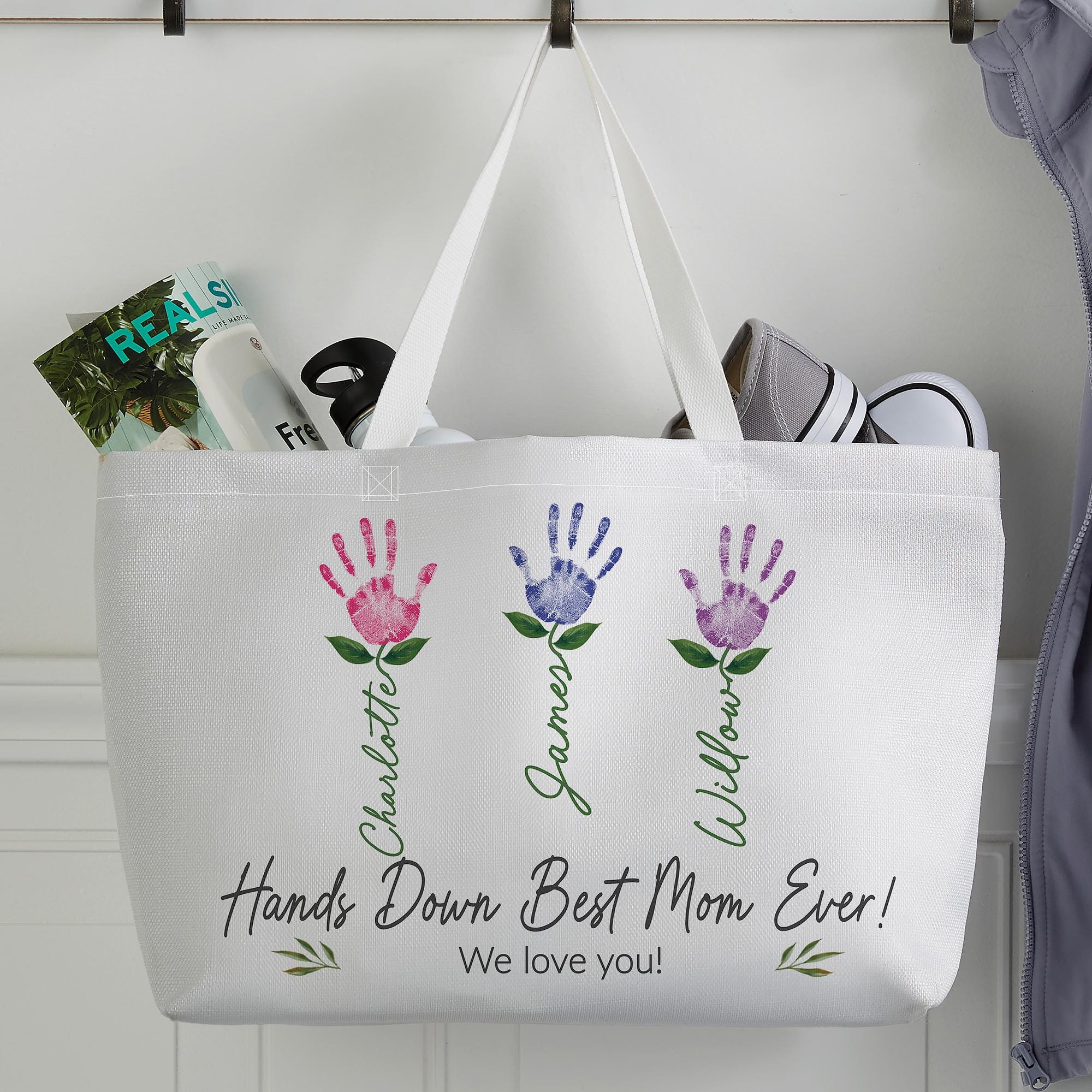 Custom Handprint Art Tote Bag With Names & Sentiment