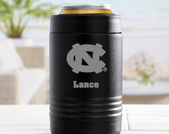 NCAA North Carolina Tar Heels Personalized Stainless Insulated Can Holder, Sport Gifts, Personalized Gifts for Dad, Gifts for Him, Beer Gift