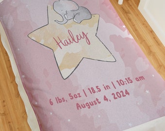 Baby Elephant Personalized Baby Blanket, Baby Blanket Gifts, Gifts for Baby, Personalized Baby Blanket, Baby Shower Gift, Celestial Blanket