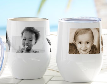 Photo Collage Personalized Stainless Insulated Wine Cup, Travel Mug, Tumbler, Photo Mug, Photo Collage, For Her, Wine Lover, Mother's Day