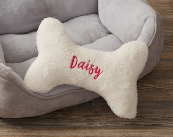 Personalized Small Dog Bone Pillow – Custom Embroidered Pet Bed Accent