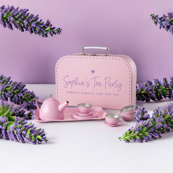 Personalized 15 Pc. Pink Polka Dot Tea Set, Personalized
