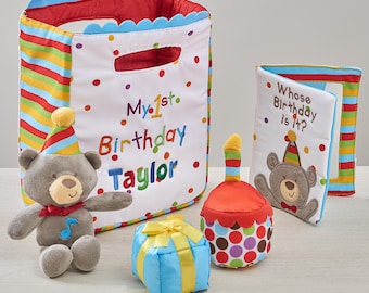 Personalized 1st Birthday Plush Playset – Custom Soft Baby Toy Gift – First Birthday Keepsake for Boys & Girls