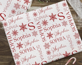 Snowflake Repeating Name Personalized White Wrapping Paper, Custom Wrapping Paper, Christmas Wrapping Paper, Christmas Wrapping