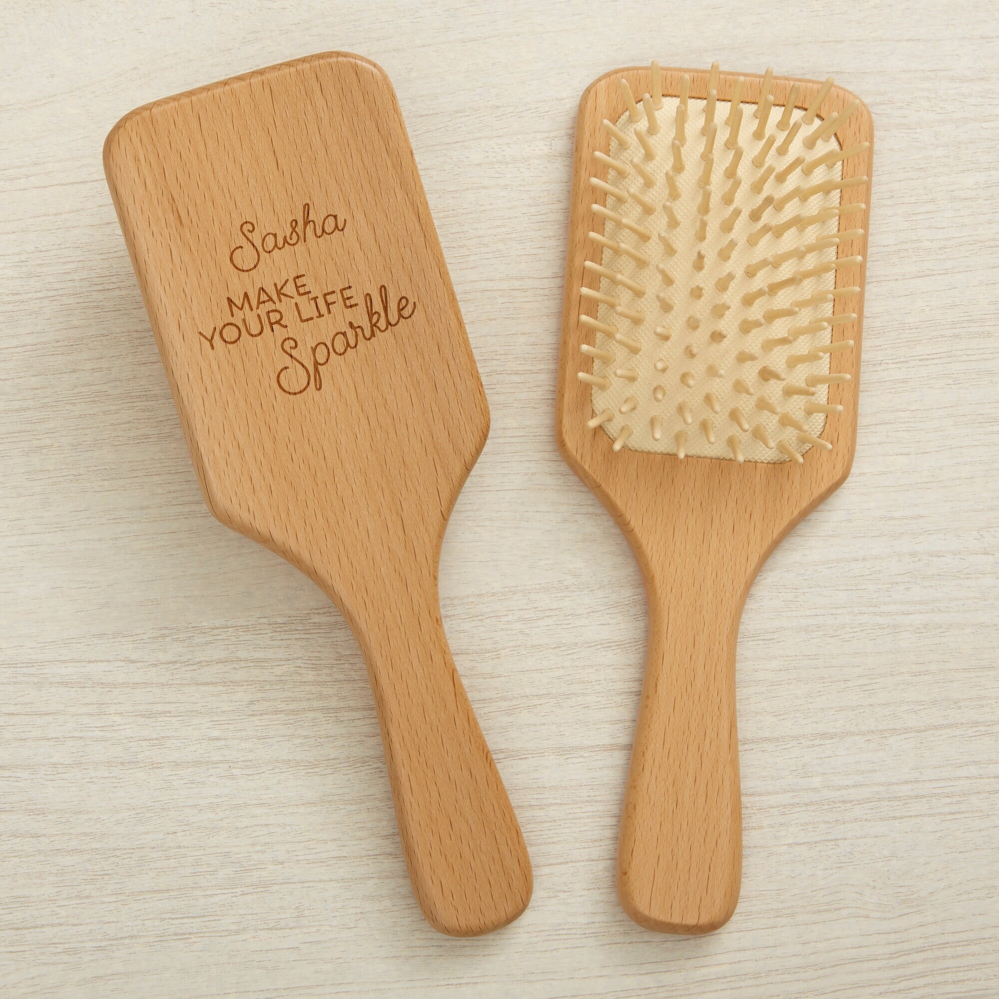 Make Your Life Sparkle Engraved Wooden Hairbrush, Personalized Bridesmaid Gifts, Personalized Gifts for Her, Makeup Accessories