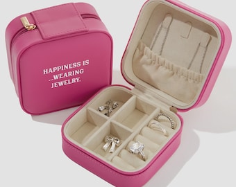 Write Your Own Personalized Small Pink Leatherette Travel Jewelry Case – Women's Custom Mini Jewelry Organizer – Bridesmaid Gift