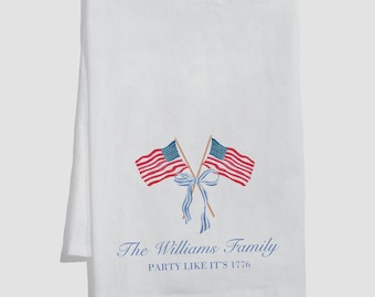 Personalized Patriotic United States Tea Towel – Custom Americana 250th Celebration Kitchen Towel – USA Military Strong Farmhouse Dish Towel