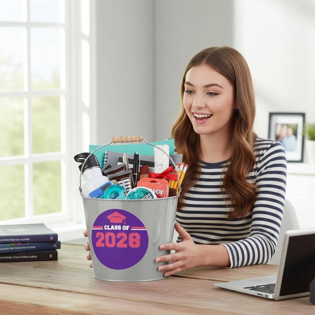 Personalized Graduation Metal Bucket – Custom School Colors Gift Pail ...