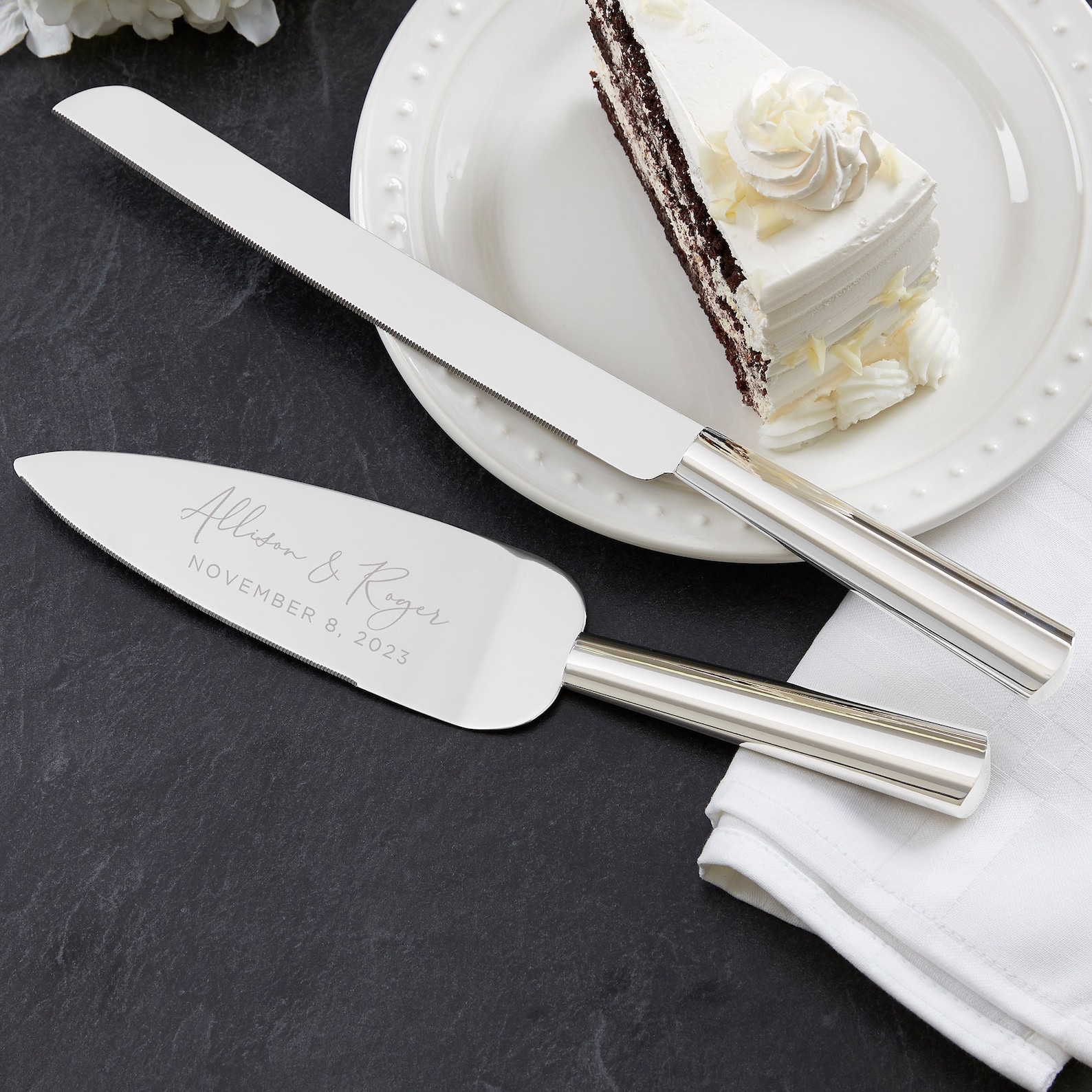 Elegant Couple Engraved Wedding Cake Knife & Server Set, Wedding Accessories, Personalized Wedding Cake Server, Wedding Cake Cutting Set - Cake Knife & Server, Script