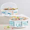 Trendy Repeating Name Personalized Enamel Bowl with Lid, Kids Snack Bowl, Personalize Stoneware Bowl, Pattern with Name, Toddler's Bowl