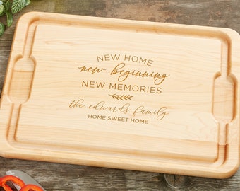 New Home, New Memories Personalized Wood Cutting Board, Housewarming Gifts, Gifts for Couples, Monogram Gifts, Personalized Cutting Boards