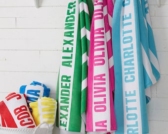 Personalized Name Beach Towel, Custom Name Towels, Summer Party Gift, Personalized Stripe Beach Towel, Classic Stripe Beach Towel