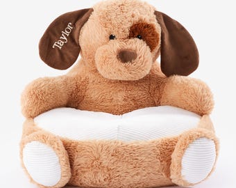 Personalized Toddler Puppy Chair – Embroidered Kids Bean Bag Chair – Custom Dog Plush for Nursery or Playroom – Baby Shower Gift Idea