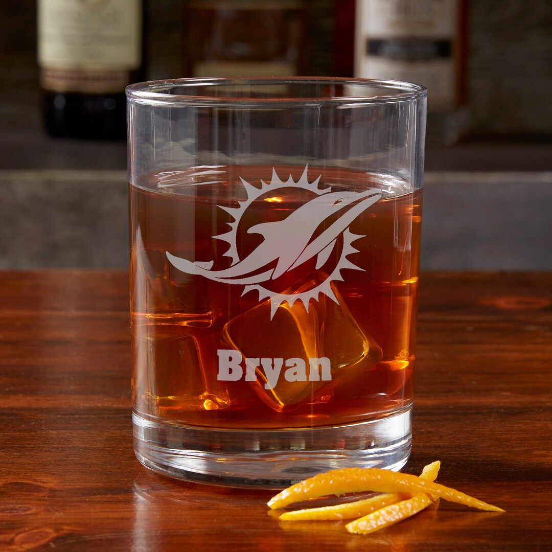 NFL Miami Dolphins Engraved Old Fashioned Whiskey Glass, Gifts for Him