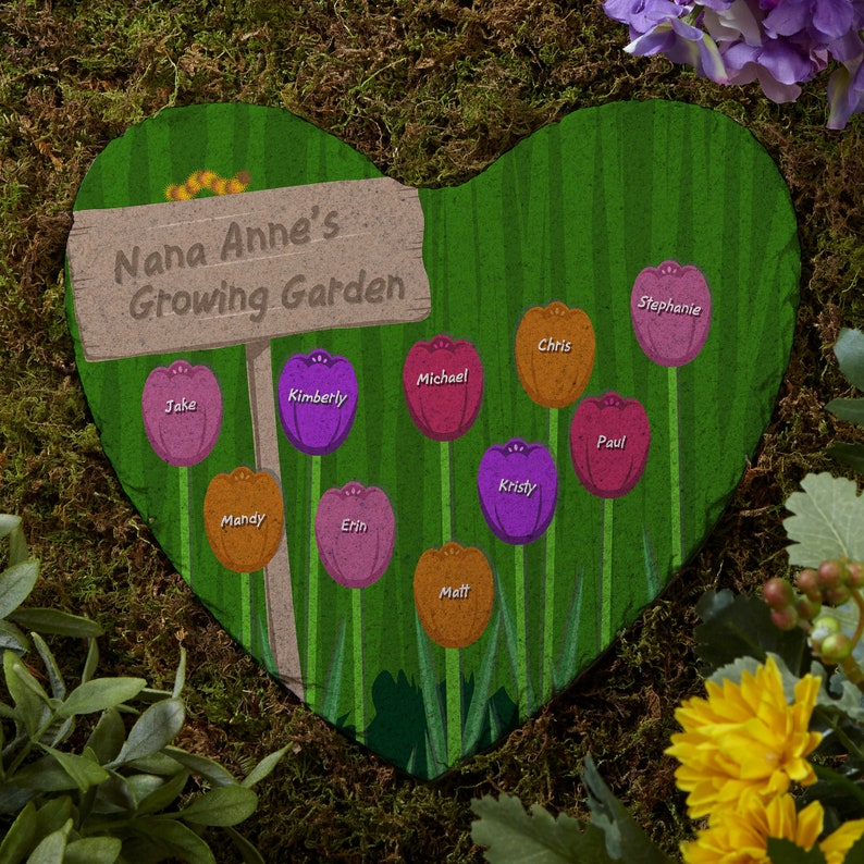 Grandma's Garden Personalized Heart Garden Stone, Garden Gift, Mother's Day, Gifts for Grandma, Flowers, Custom Garden Stone, Gifts for Her image 1