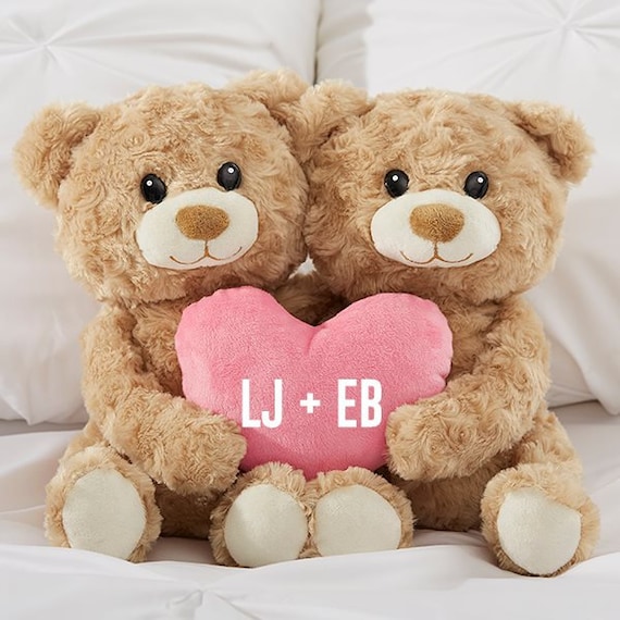 Romantic Personalized Hugging Bears With Pink Heart Personalized Valentine s Day Teddy Gift for Her Girlfriend Gift Custom Teddy Bear Etsy