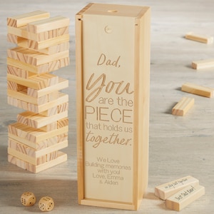 Dad Pieces Our Family Together Personalized Jumbling Tower Game with Wood Case, Personalized Gifts for Dad, Gifts for Him, Father&#39;s Day Gift