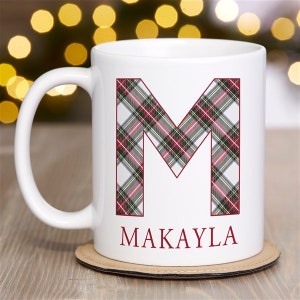 Classic Holiday Plaid Personalized Christmas Coffee Mugs, Christmas Mugs, Christmas Gift, Christmas Cup, Plaid Mug, Paid Cup, Name & Initial