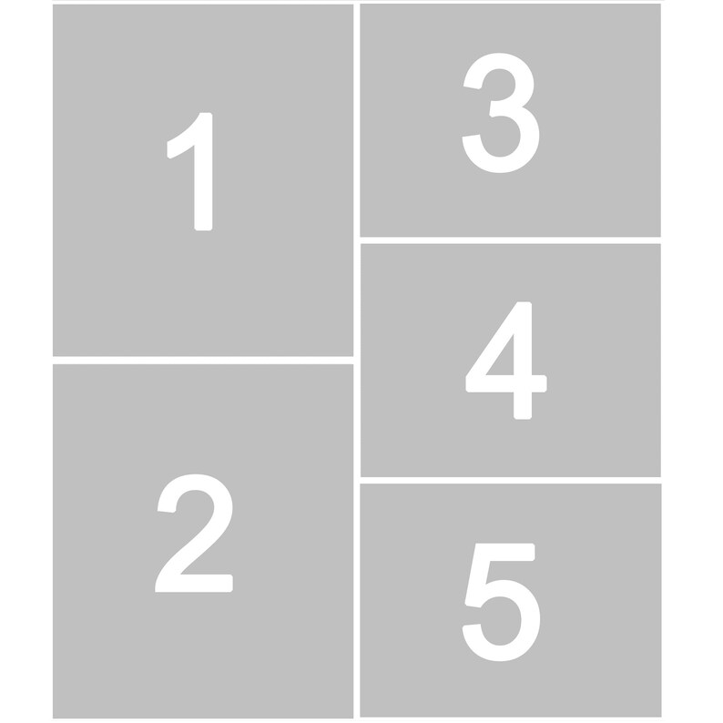 May include: A numbered grid with five squares. The squares are numbered 1 through 5.