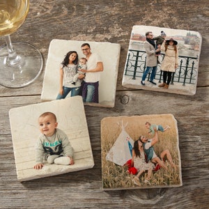 Photo Personalized Tumbled Stone Coaster Set of 4 for Family, Wedding Gift, Gift for Newlyweds, Gifts for Couples, Housewarming Gift